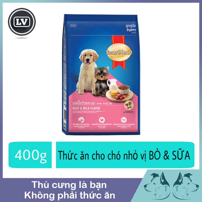 Thức Ăn Cho Chó Con Vị Thịt Bò Và Sữa Puppy SmartHeart 400g Phụ kiện Long Vũ
