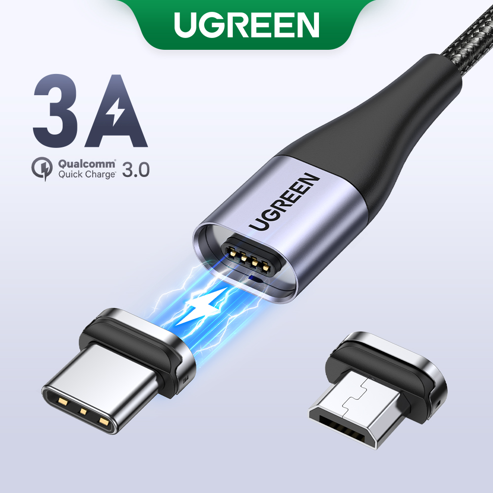 UGREEN 1m tính loại C 3A Cáp dữ liệu sạc nhanh Micro USB cho Samsung S23 S22 Xiaomi 11t 12t Nam châm Bộ sạc USB C cho điện thoại di động Dây USB Model:60276