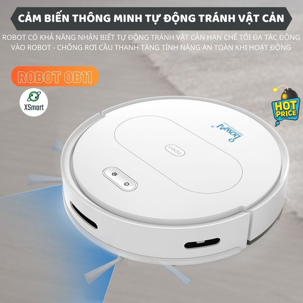 Robot Hút Bụi Lau Nhà Thông Minh Tự Động  BOWAI OB11 Có App Điều Khiển Từ Xa Tự Động Sạc Pin, Lực Hút Siêu Khỏe, Cảm Biến Chống Rơi, Chống Va Chạm, Tiếng Ồn Thấp Hàng Chuẩn Hãng