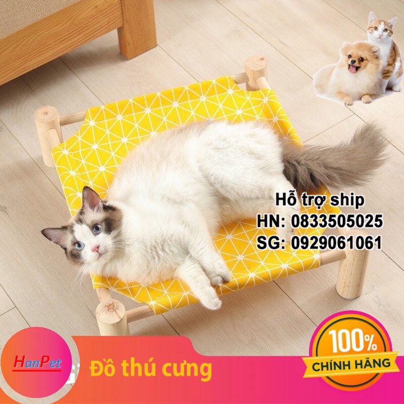Giường gỗ cho mèo dành cho mèo và các giống chó nhỏ giường phong cách Nhật