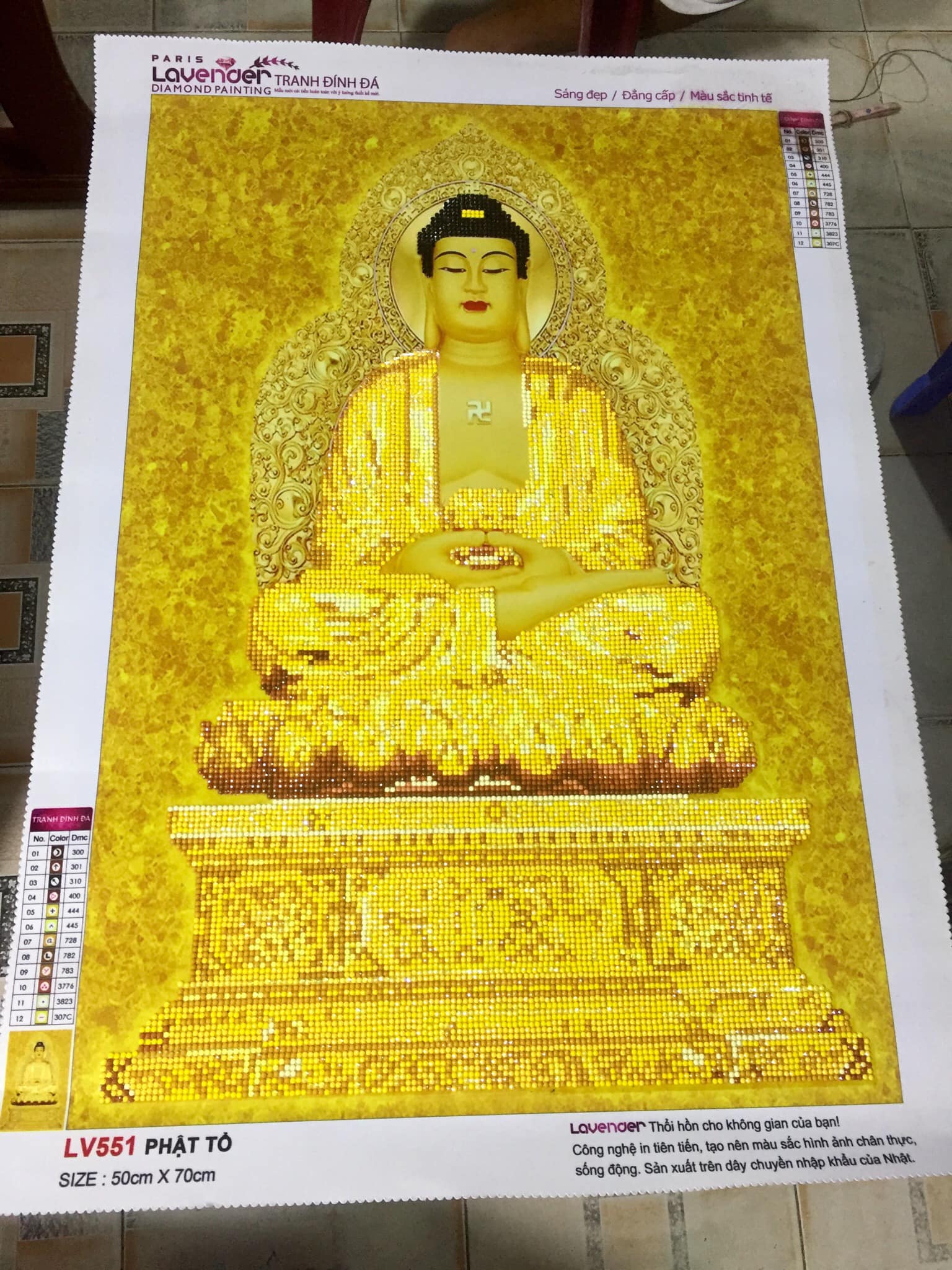 Tranh đính đá Đức Phật - kích thước 50x70cm (tranh chưa đính đá)