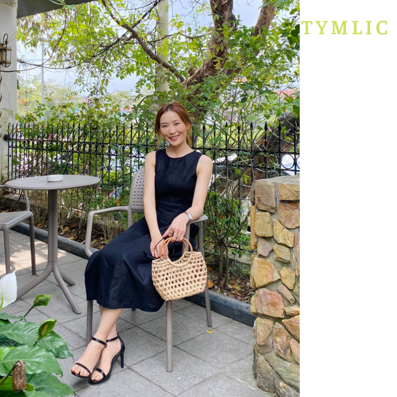 Đầm Linen Tưng Premium Sát Nách Đen TYMLIC