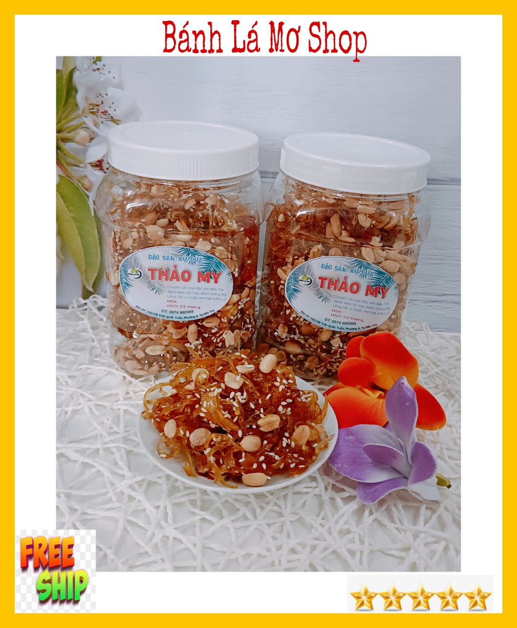 (Freeship) hủ 500gr Mứt gừng sợi dẻo mè đậu phộng