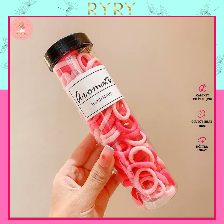 Set 100 Dây Thun Cột Tóc Co Giãn Nhiều Màu Sắc Dành Cho Bé Gái