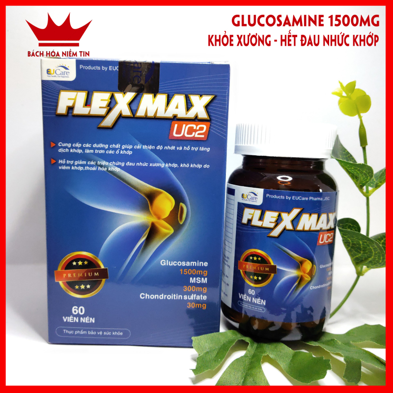 FLEXMAX UC2 - Glucosamin 1500mg - Giảm đau khớp, viêm khớp, thoái hóa cơ xương khớp, đau lưng, đau nhức - Chuẩn GMP