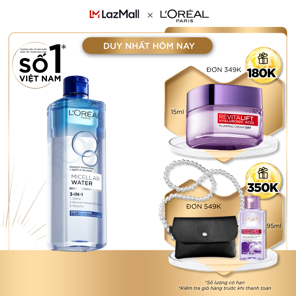 Nước tẩy trang đa năng 3-in-1 L'Oreal Paris Micellar làm sạch sâu 400ml (xanh dương đậm)