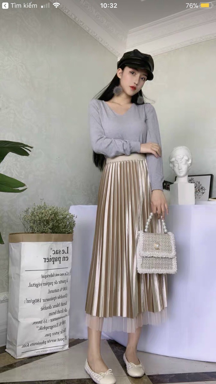 Chân váy Nhung lưới xếp ly mặc 2 mặt