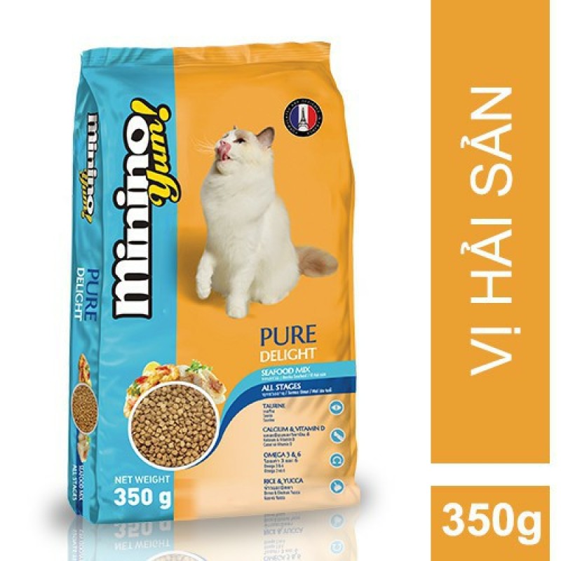 Thức ăn cho mèo Minino Yum 350gr - date xa 1/2021, hoàn toàn không có chất tạo màu, an toàn cho sức khỏe bé cưng