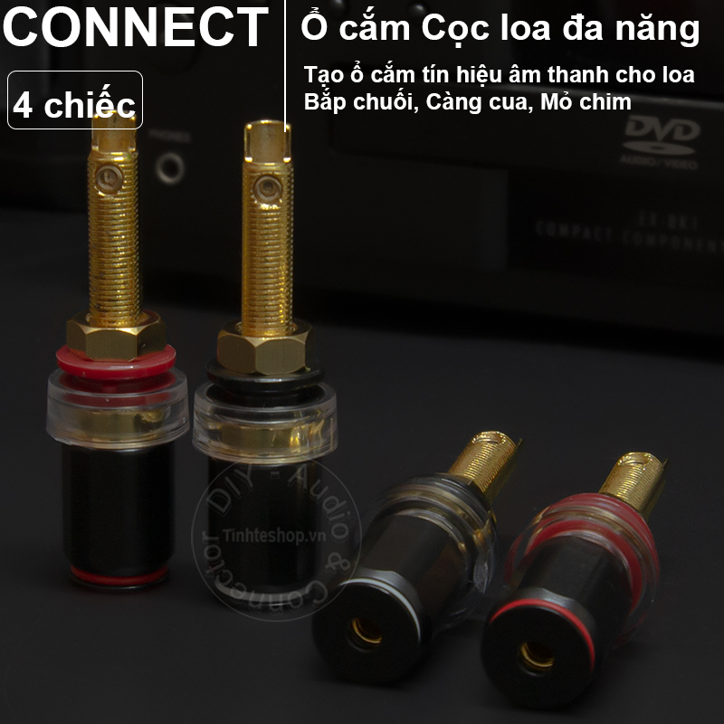 Cọc loa chuôi ngắn gold 24K - Ổ cắm cọc loa bắt vít Bắp chuối Mỏ chim 4 chiếc