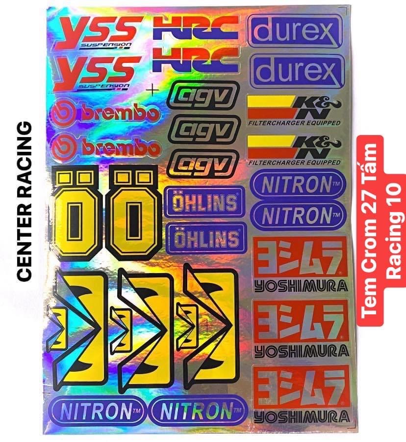 [ 27 Tem Crom ] Bộ tem mạ Crom logo 7 màu Racing 10