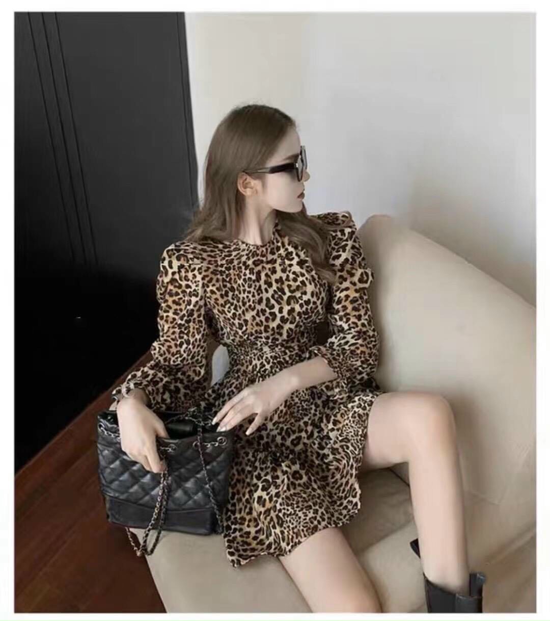 Đầm rằn ri tay phồng cổ cao cực chất TTSA0972