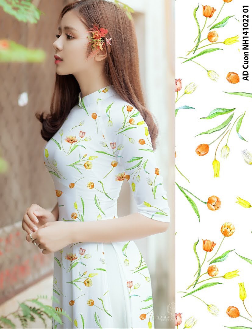 ÁO DÀI HOA NHÍ CAM