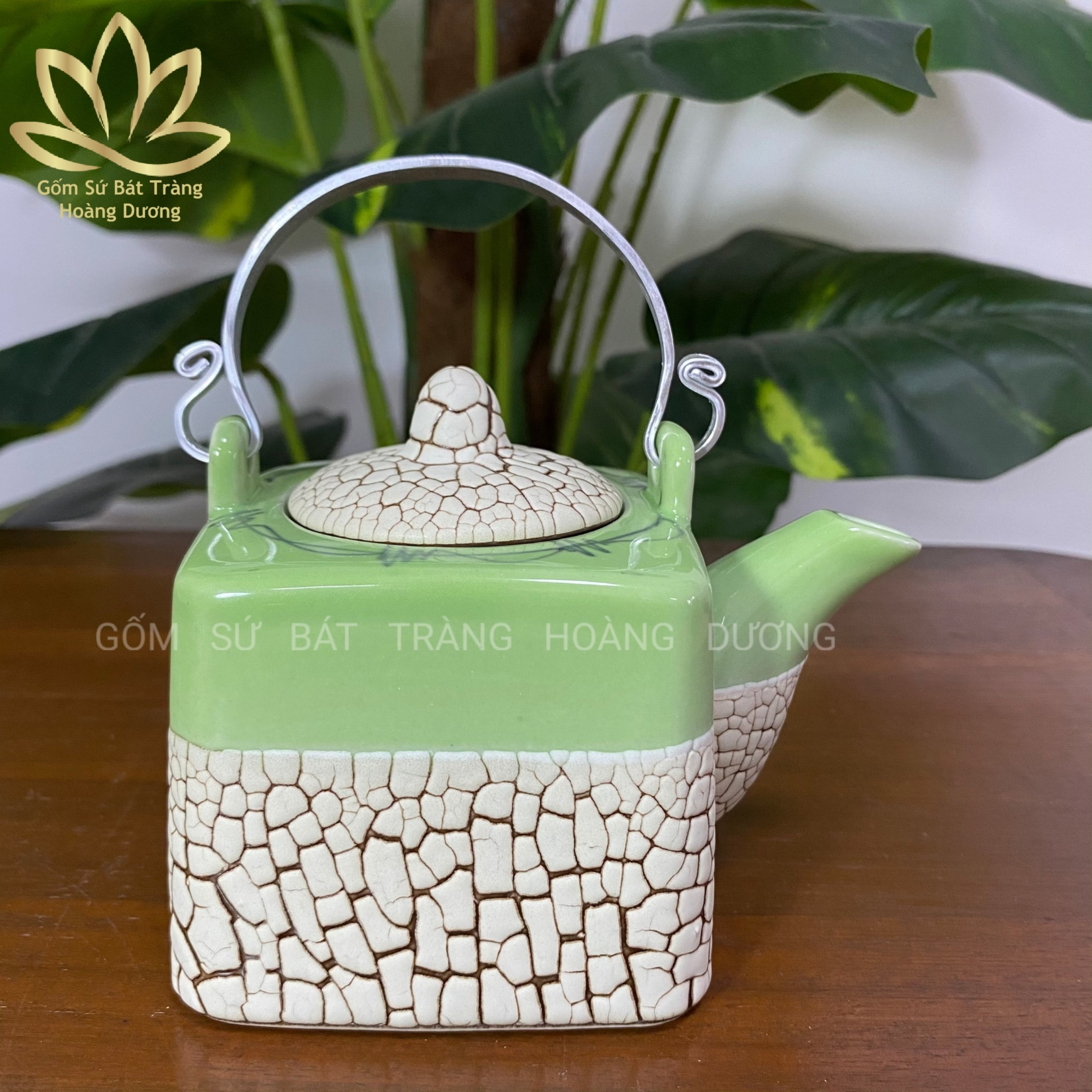Ấm pha trà men rạn Bát Tràng dáng vuông 300ml ( 3 màu tùy chọn)