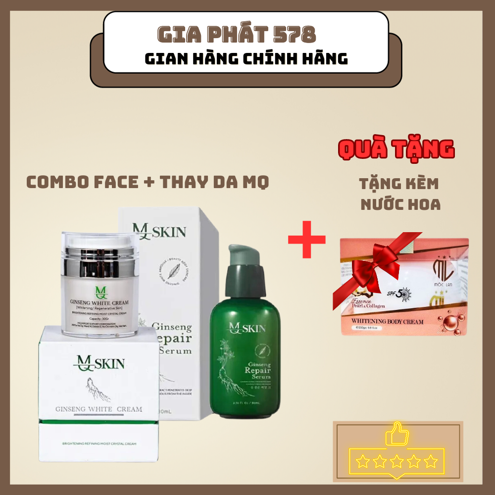 COMBO SERUM THAY DA + KEM FACE NHÂN SÂM MQ SKIN + tặng kem body