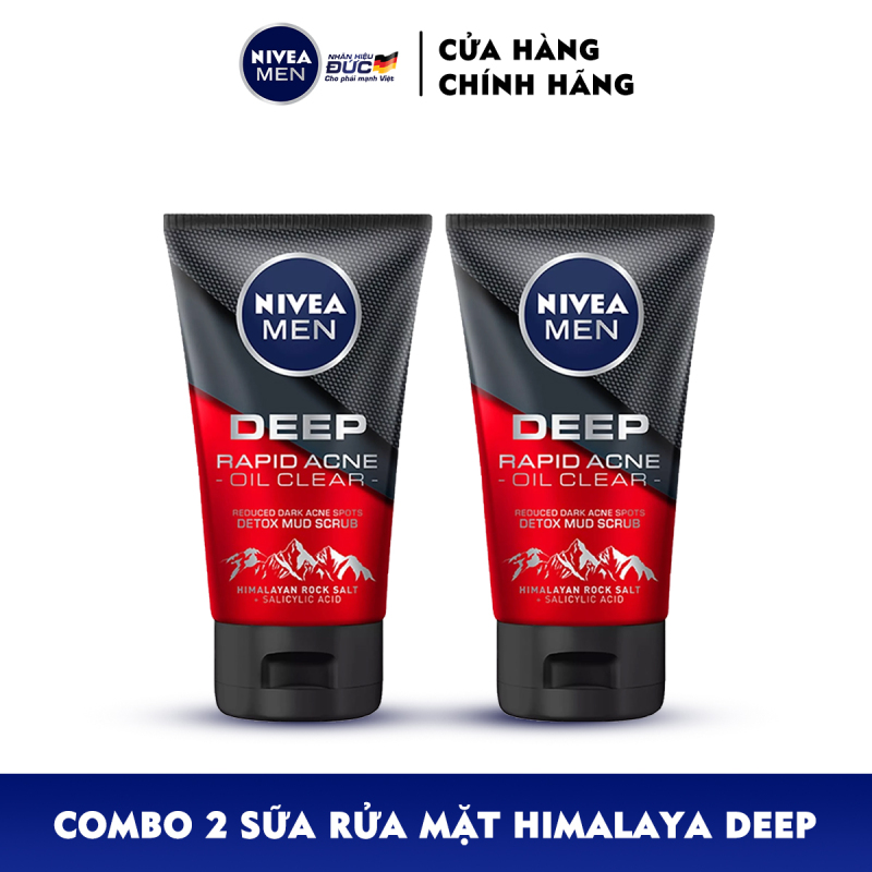 Combo 2 Sữa rửa mặt Ngừa mụn Sạch sâu NIVEA MEN Himalaya Deep Rapid Acne Oil Clear (100g) - 88521