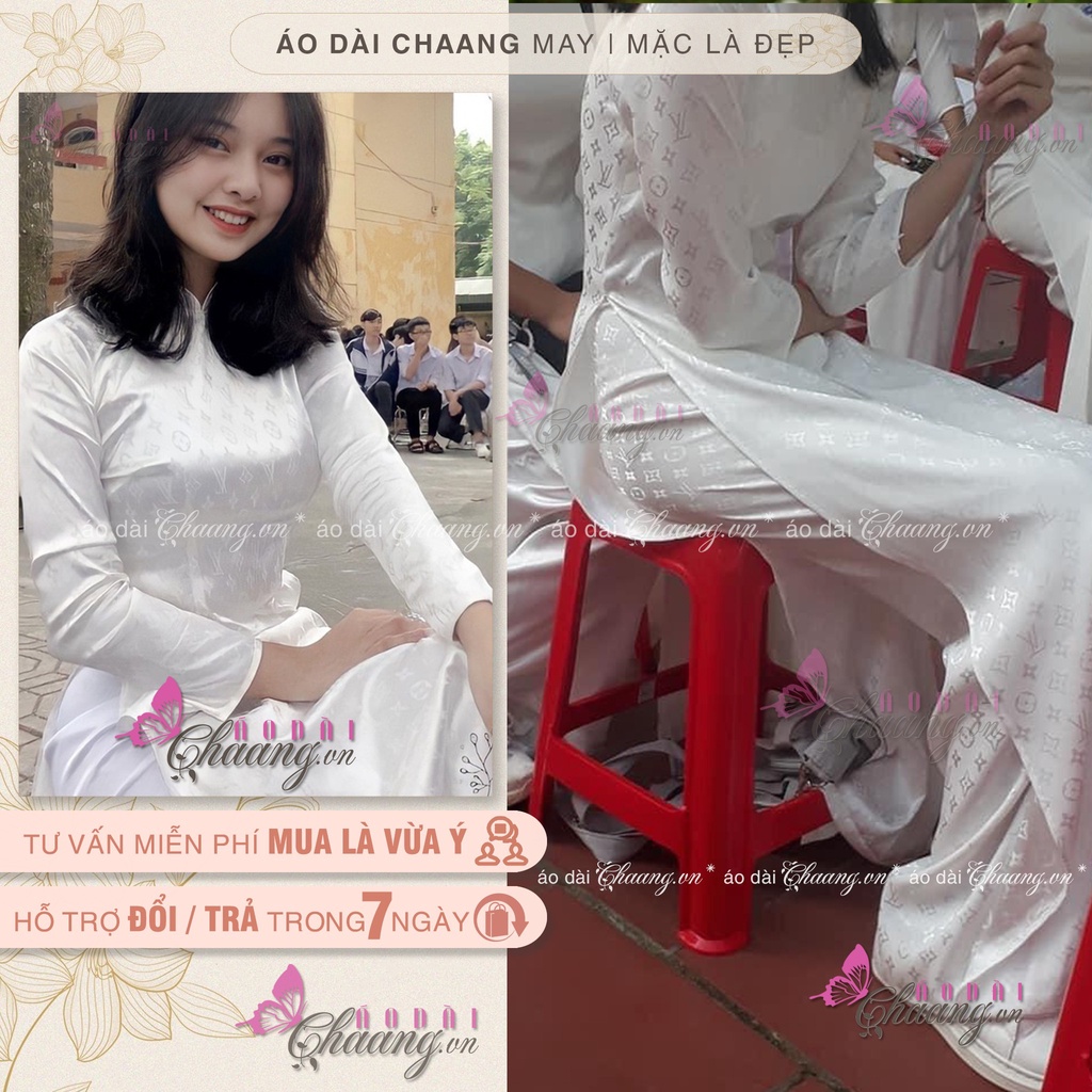 Áo dài Trắng Nữ Học Sinh đi học may sẵn vải áo dài Gấm LV đẹp