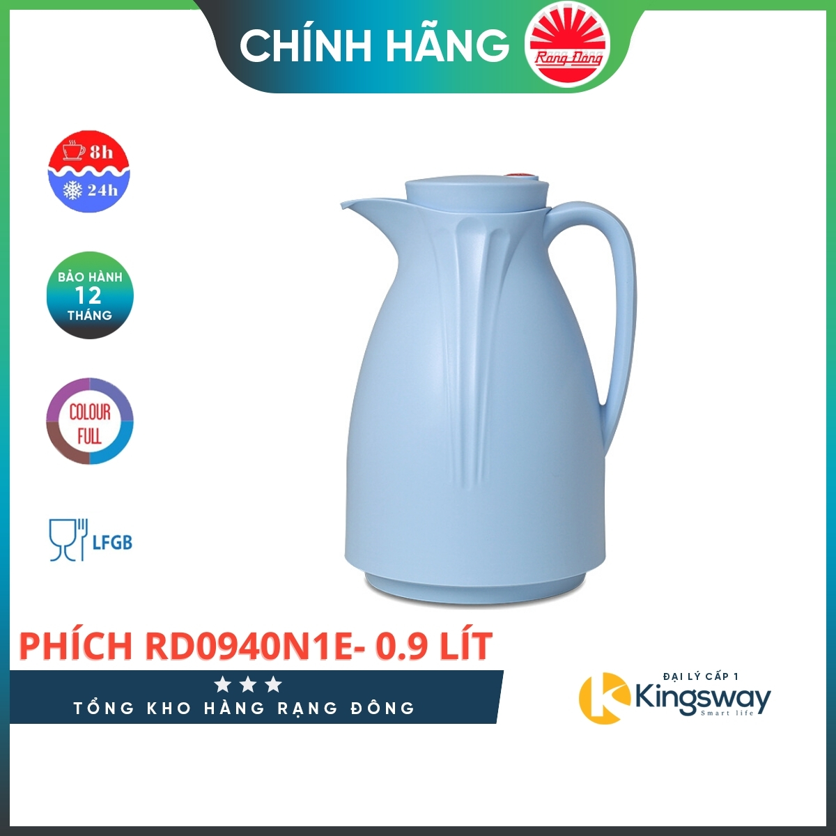 Phích Nước Rạng Đông Phích Pha Trà RD 0940 N1.E Dung Tích 0.9 Lít