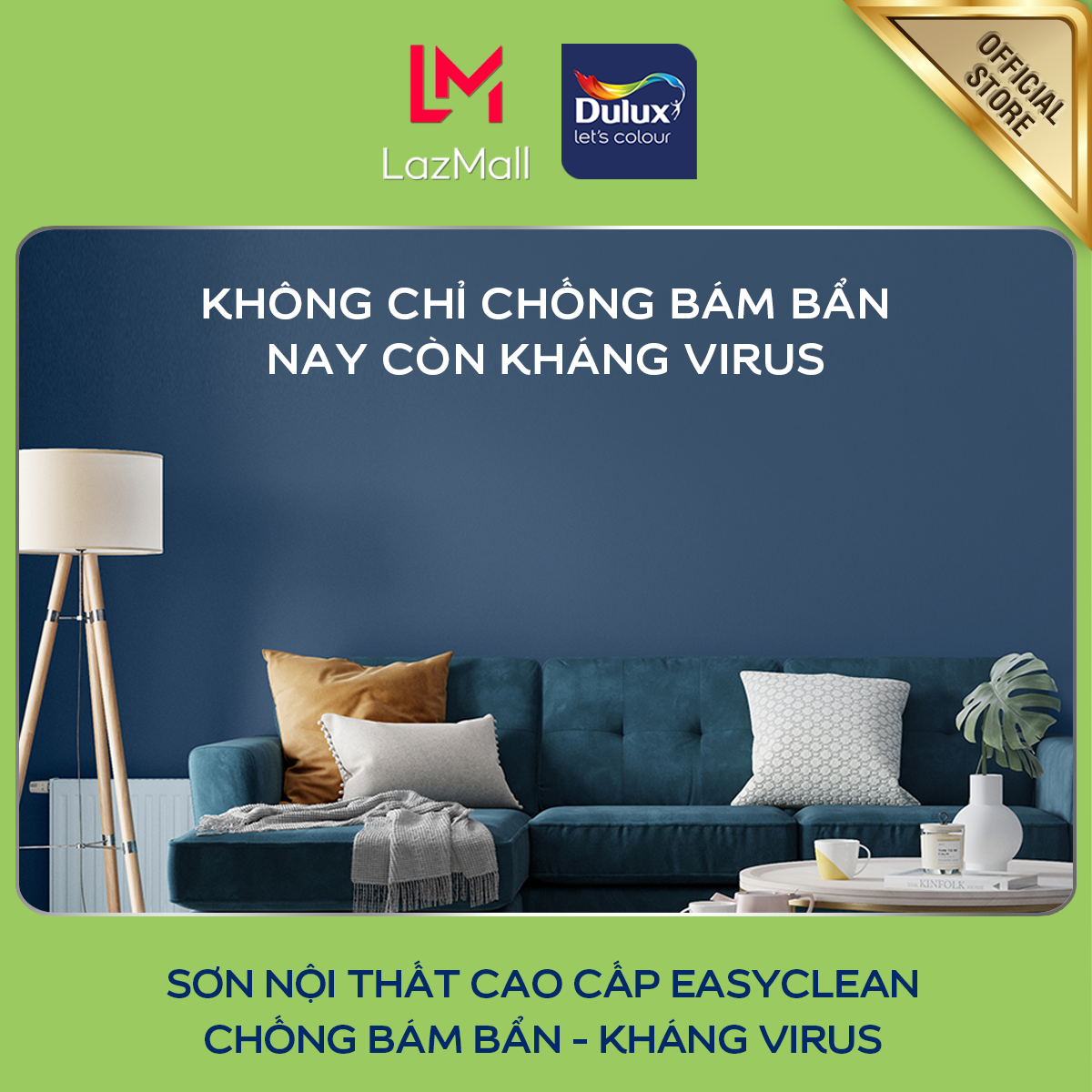 Sơn nội thất - Cao cấp - Dulux EasyClean Kháng Khuẩn - Bề mặt mờ - 1L