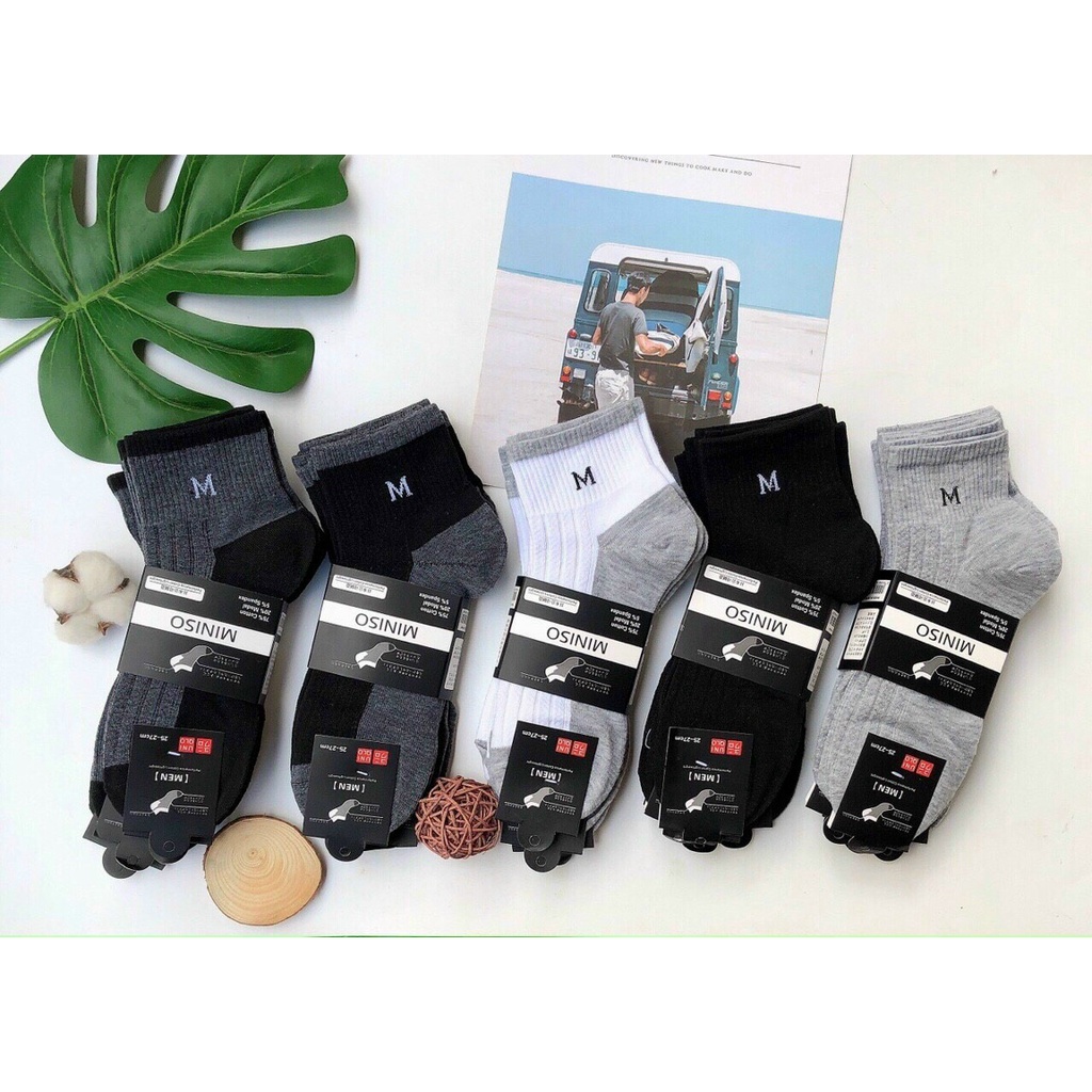 Combo 3 đôi tất nam cổ ngắn - vớ cotton loại chữ m