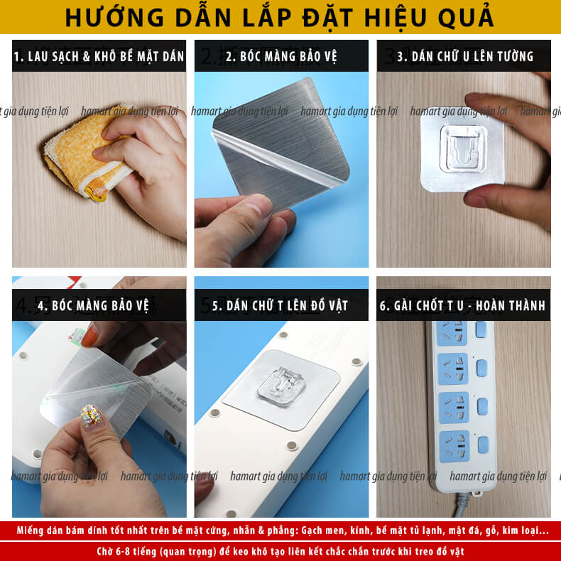 Bộ Miếng Dán Tường U T Treo Đồ Đa Năng Dạng Gài 2 Móc Dán Tường Treo Ổ Điện Tranh Ảnh Wifi