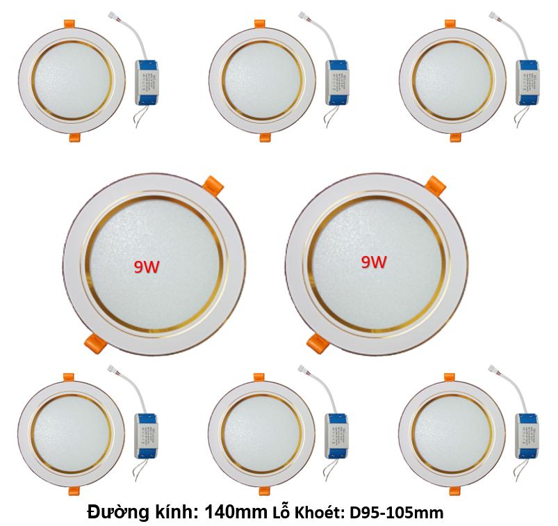 Combo 8 bộ đèn Led âm trần viền vàng 9W 3 màu 3 chế độ