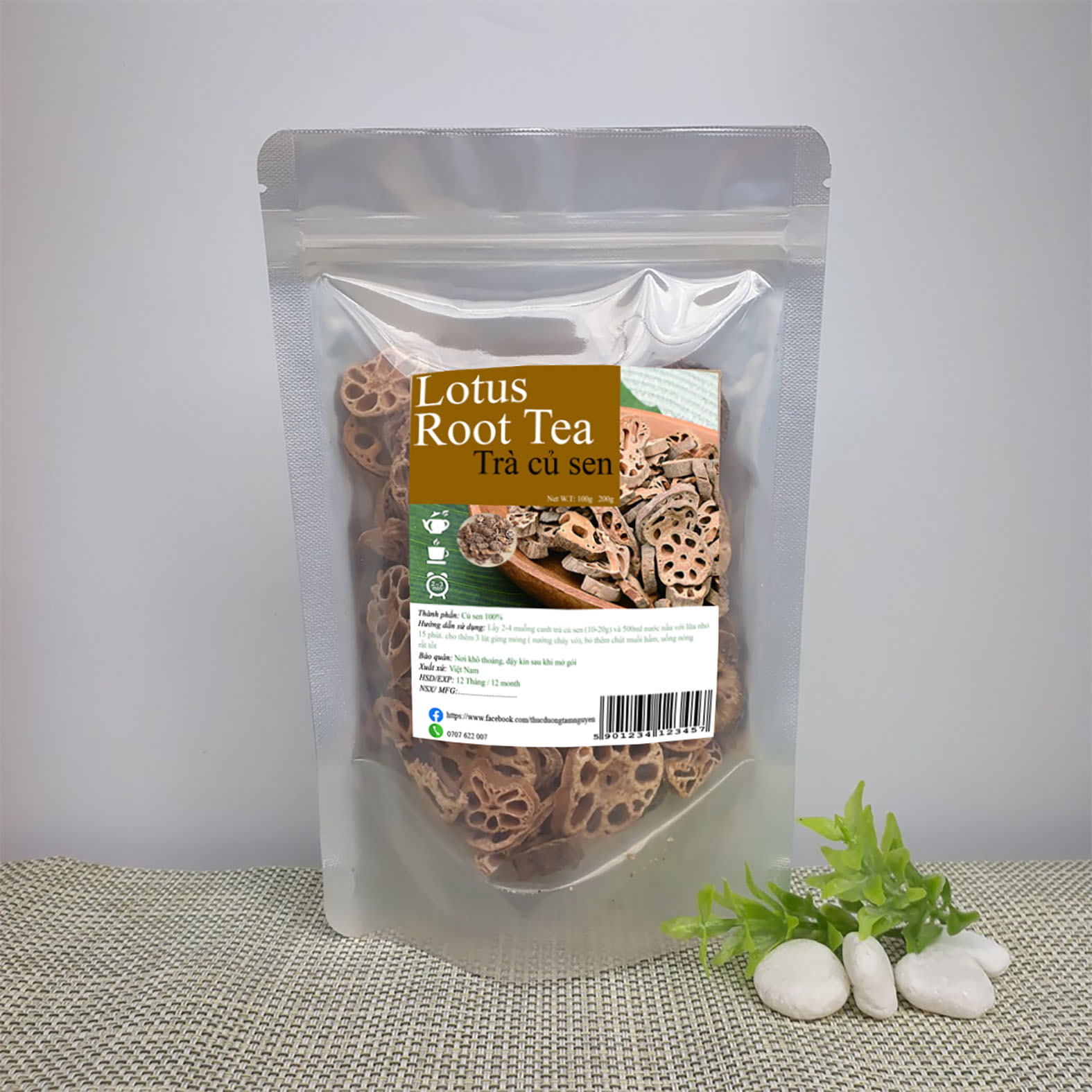 Trà củ sen Lotus Root Tea gói 100g - An thần bổ phổi (thực dưỡng tâm bình)