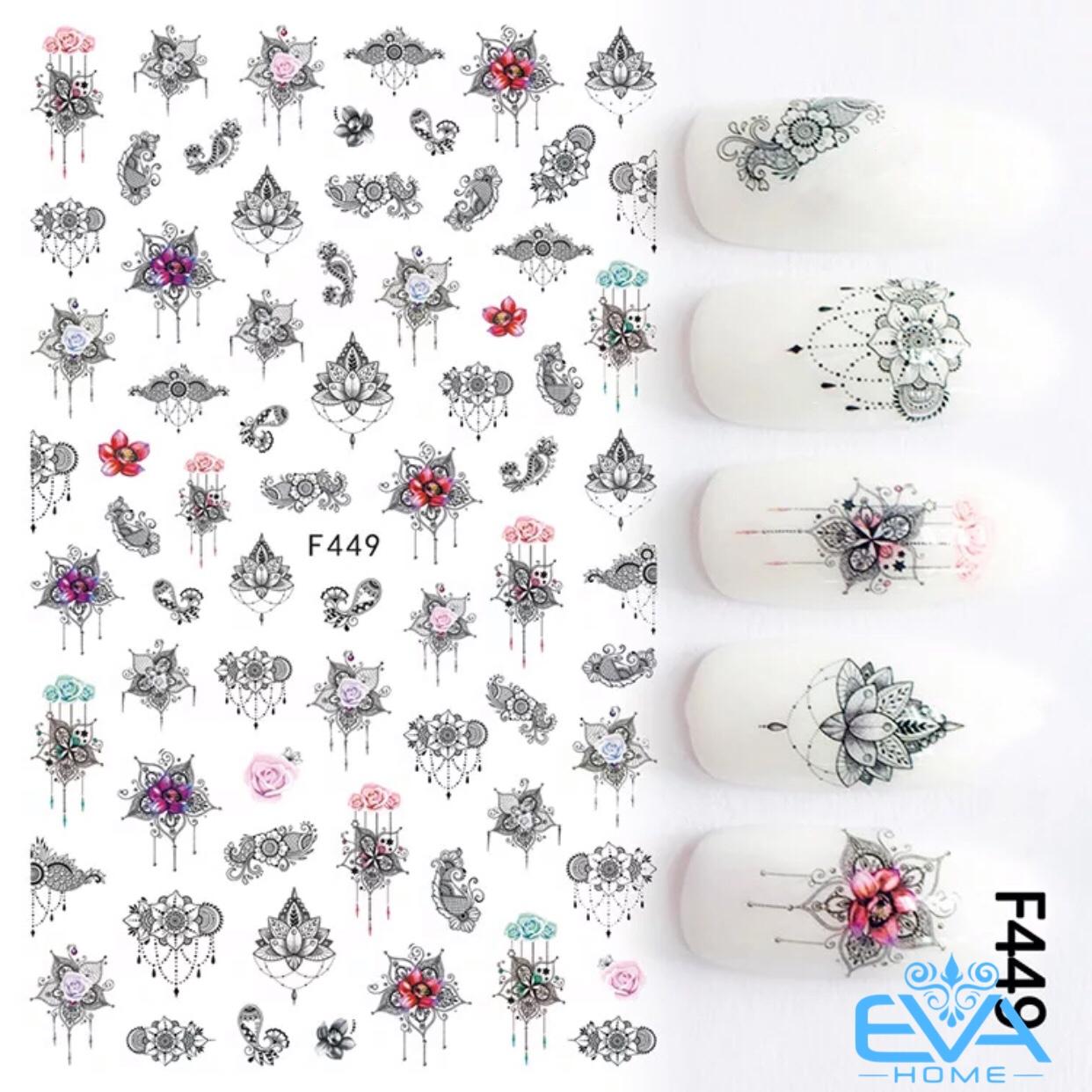 [HCM]Miếng Dán Móng Tay 3D Nail Sticker Tráng Trí Hoa Văn Hoạ Tiết Bông Hoa F449