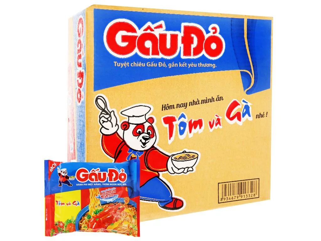Mì gấu đỏ vị gà sợi phở, tôm và gà (30 Gói/Thùng )