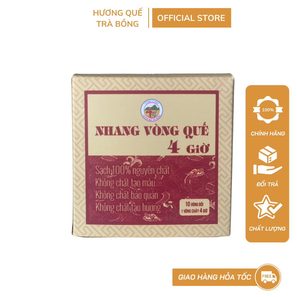 Nhang Vòng Quế Trà Bồng 4 Giờ, (1 Hộp 10 Vòng Đôi, 1 Vòng Cháy 4 Giờ)