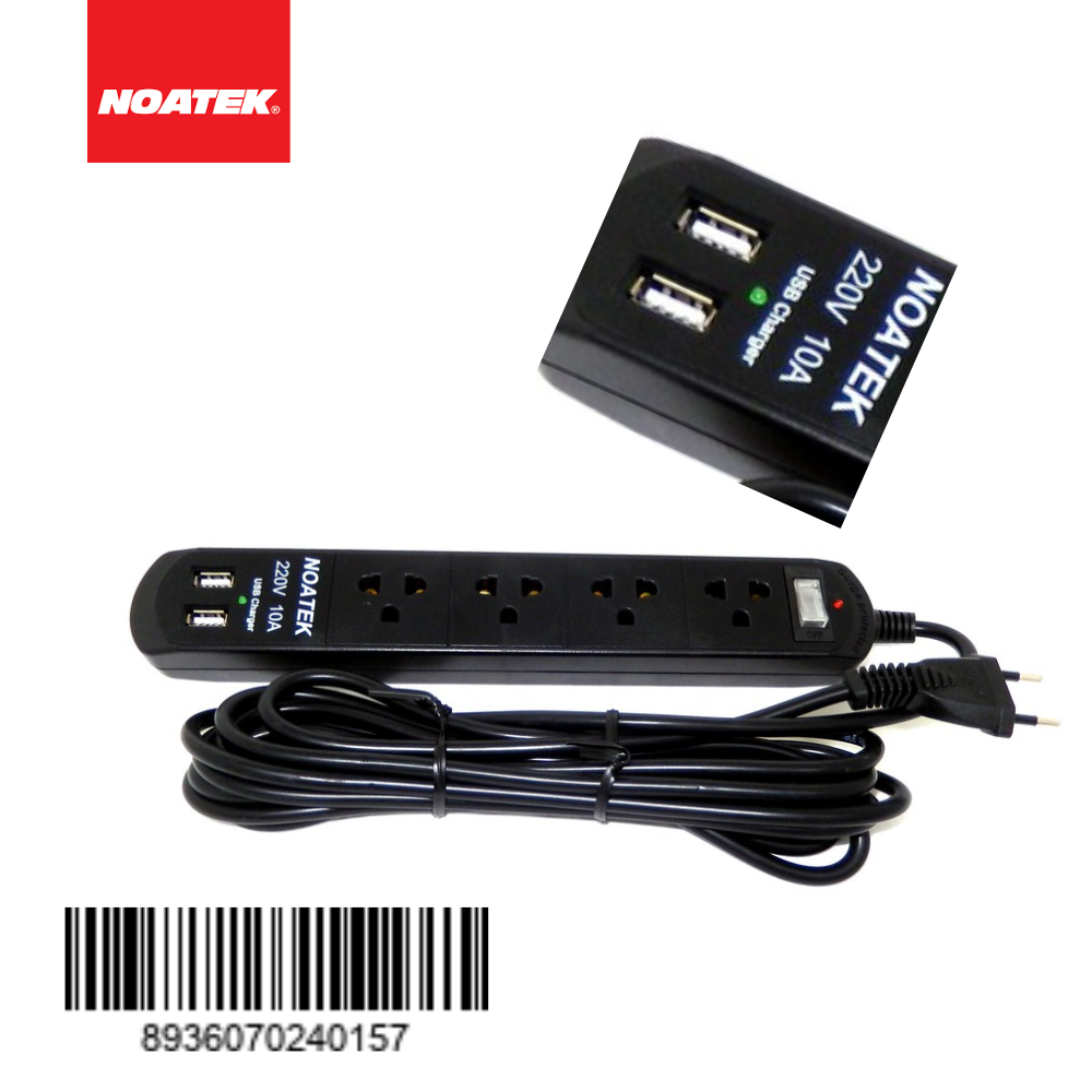 Ổ cắm điện NOATEK 4 lỗ, 2 cổng USB,dài 2M