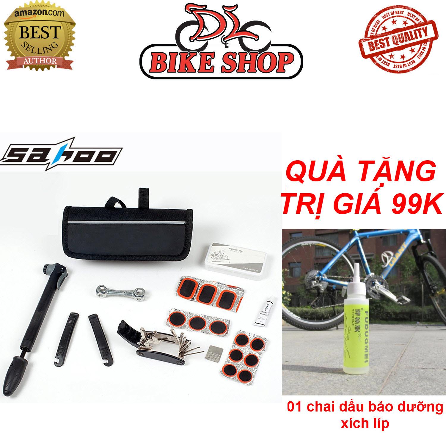 Bộ Vá XeCó RuộtBộ Vá Xe Mini Bộ Dụng Cụ Sửa Xe Đạp Đa Năng Sahoo, Gồm Đầy Đủ Phụ Kiện Bẩy Lốp, Keo Dán, Miếng Vá, Cờ Lê Hỗ Trợ Đắc Lực Trong Việc Sửa Xe Đạp - Bộ sửa xe đạp đa năng SAHOO Toolkits 16 in 1 + TẶNG 01 chai dầu bảo dưỡng xe đạp