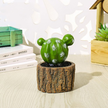 Cây giả - Chậu Sen đá chậu giả gỗ (cả cây và chậu)