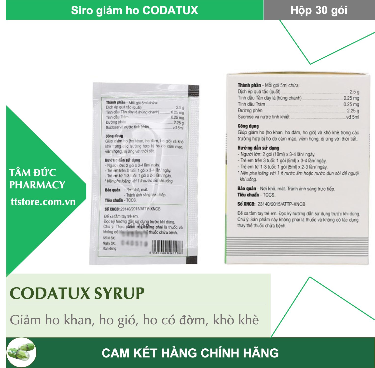 [HCM]CODATUX SYRUP [Hộp 30 gói] - Siro codatux hỗ trợ giảm ho long đờm cho bé