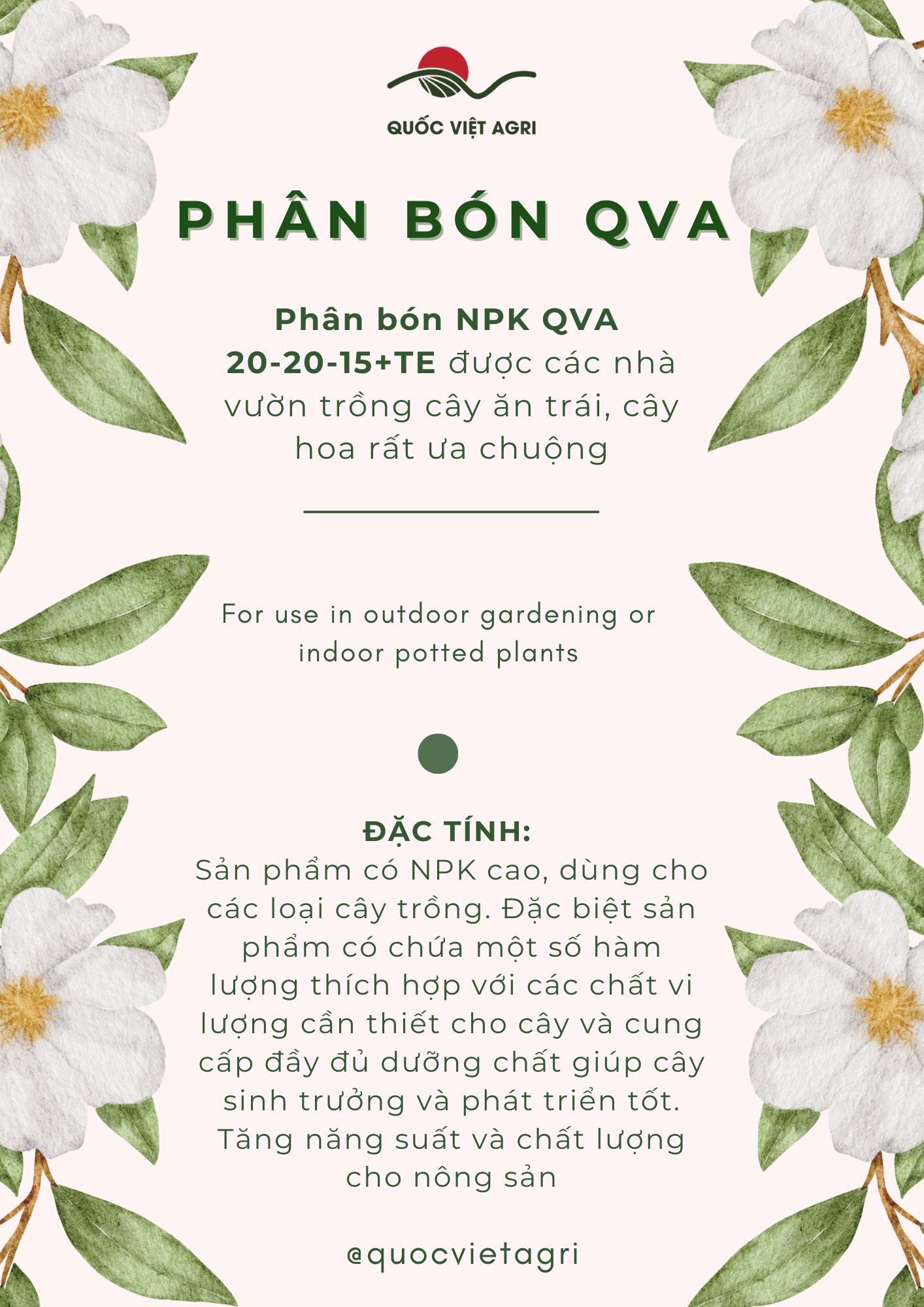 Phân bón NPK QVA 20-20-15+TE (500g-3kg)