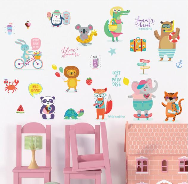 [HCM]Decal trang trí tường - Thú Du Lịch Vui Chơi