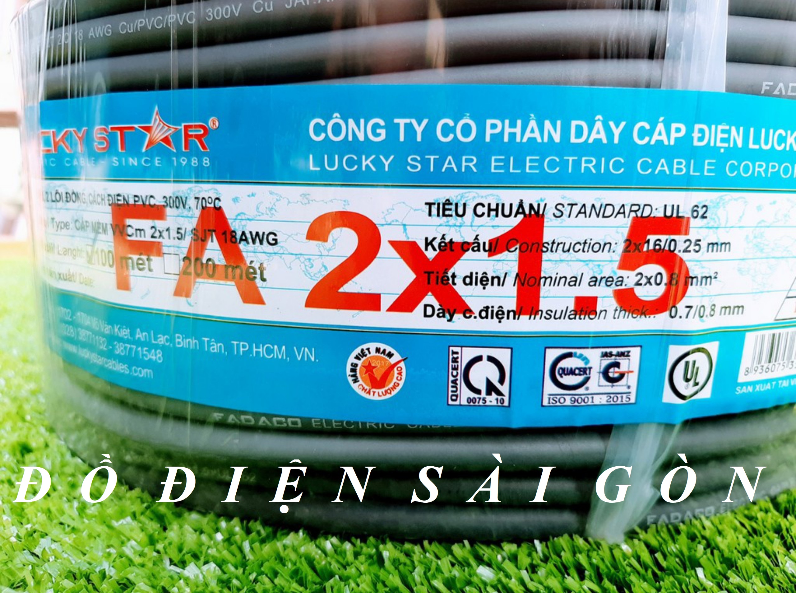 Dây Điện Fadaco Đôi 2 Lõi 2x1.5 Tròn Xám 10m 15m 20m 25m 30m