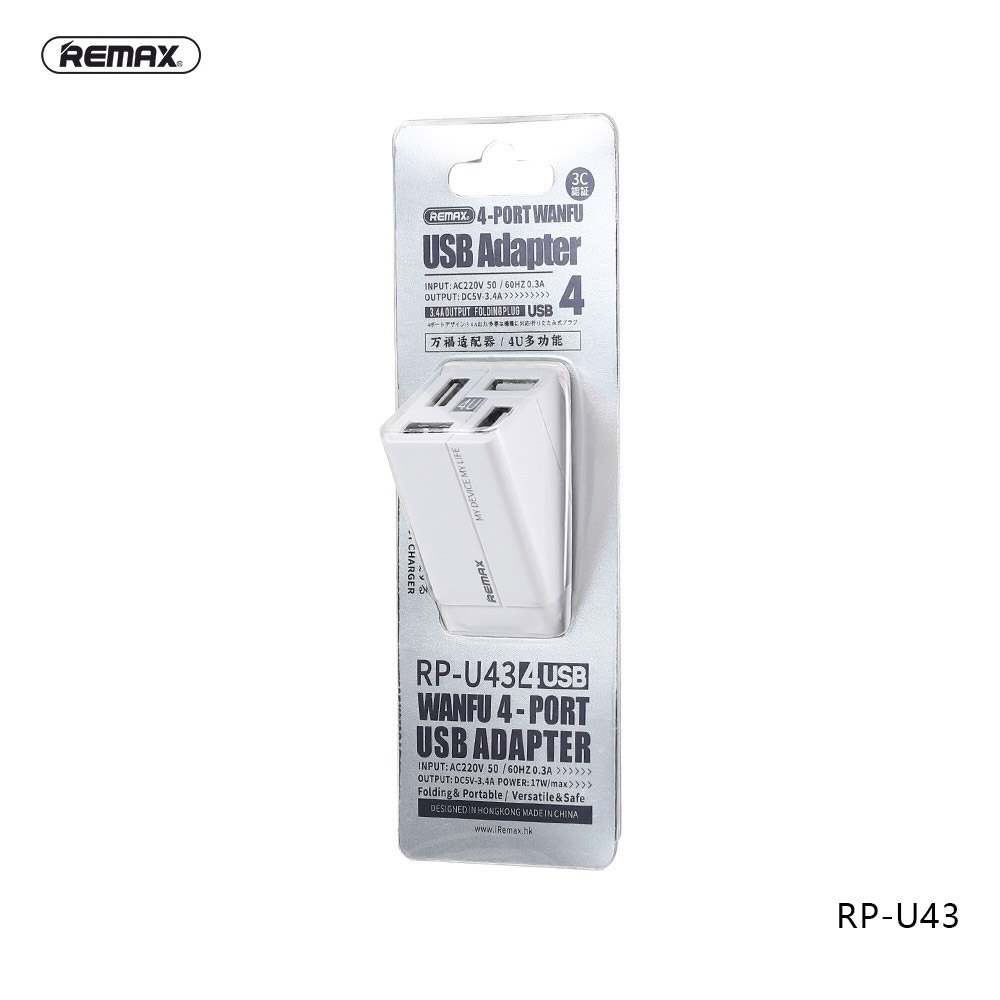 Cốc sạc 4 Cổng USB Remax RP-U43 (3.4A)