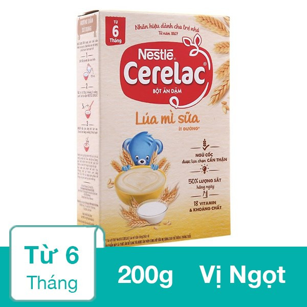 HSD T8-2023 Bột Ăn Dặm Nestlé Cerelac Lúa Mì Sữa Hộp 200g Từ 6 Tháng