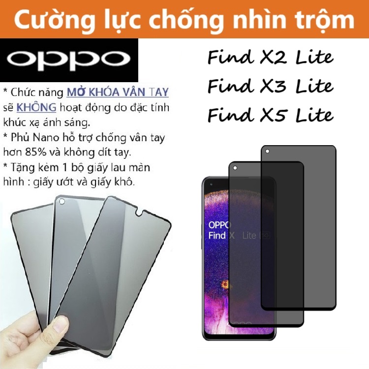 Cường lực Chống nhìn trộm Oppo Find X2 Lite / X3 Lite / X5 Lite 4G / 5G (Full Màn, Full Keo)