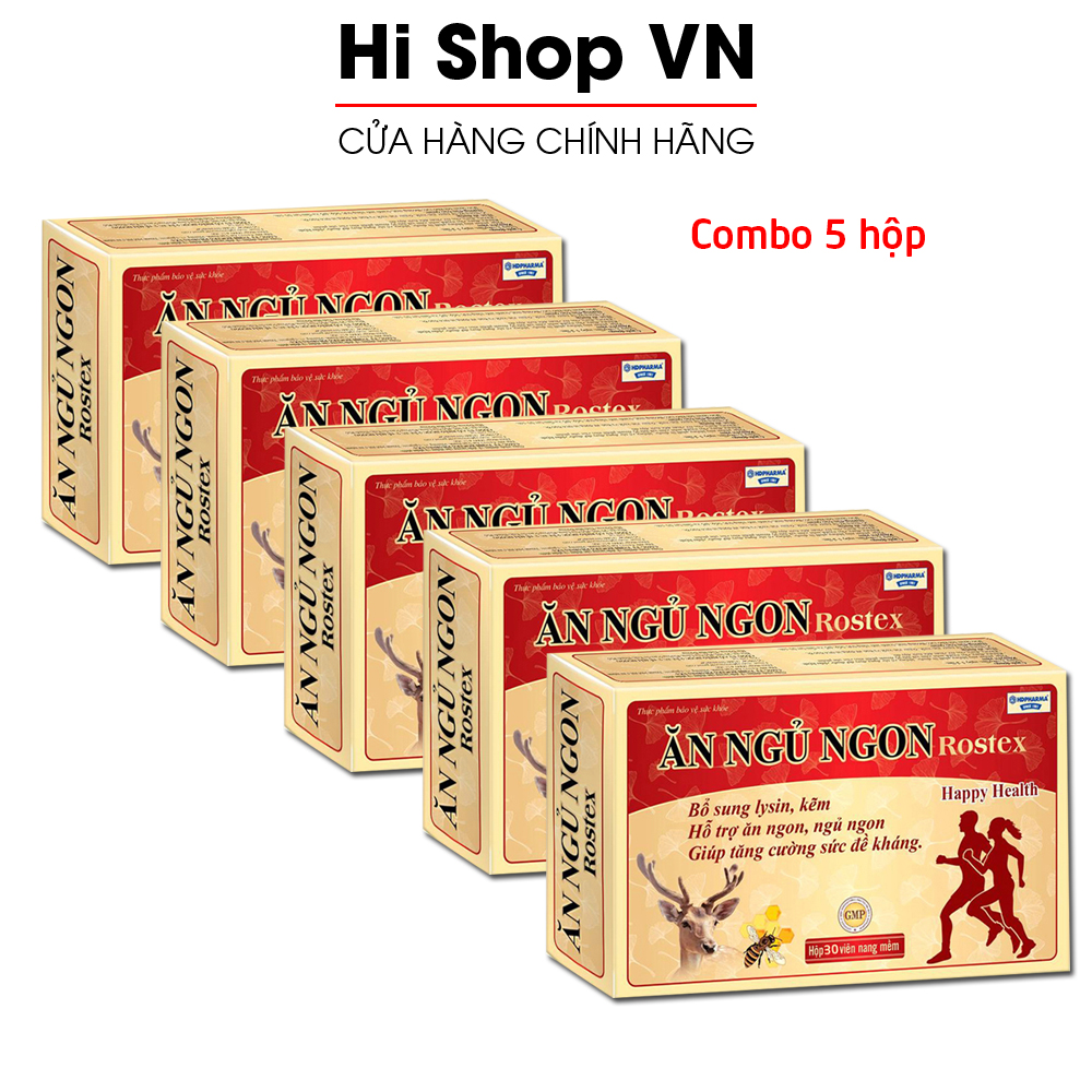 Combo 5 hộp Viên ăn ngủ ngon Rostex loại bỏ mất ngủ, căng thẳng, stress, tăng cường sức đề kháng - Hộp 30 viên