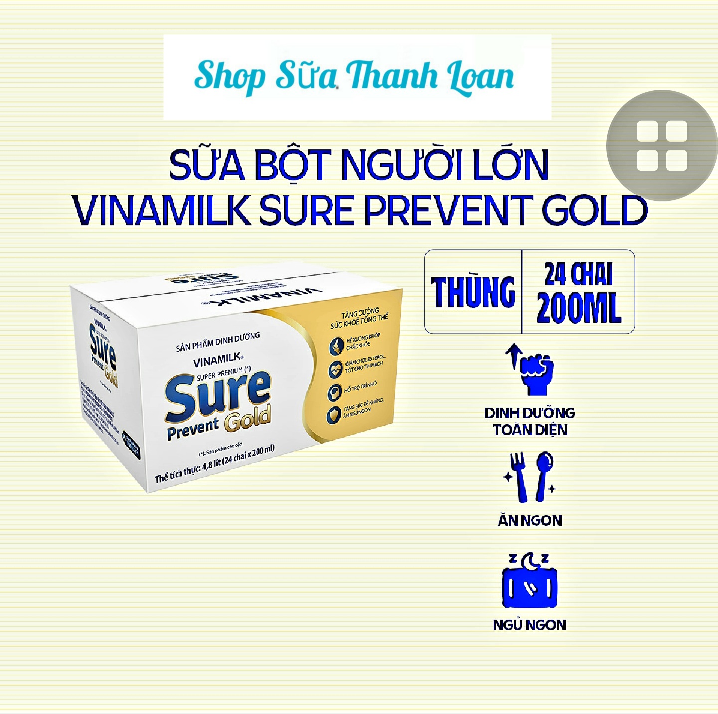 (HSD T3-2025) THÙNG 24 CHAI SBPS VINAMILK SURE PREVENT GOLD 200ML (LỐC 6 CHAI).