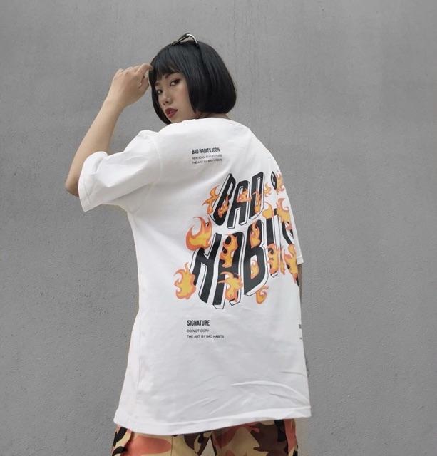 [HCM]Áo thun nam áo thun nữ  áo thun nữ form rộng áo thun unisex áo thun thời trang in hình lửa mẫu mới cực cá tính unisex t-shirt