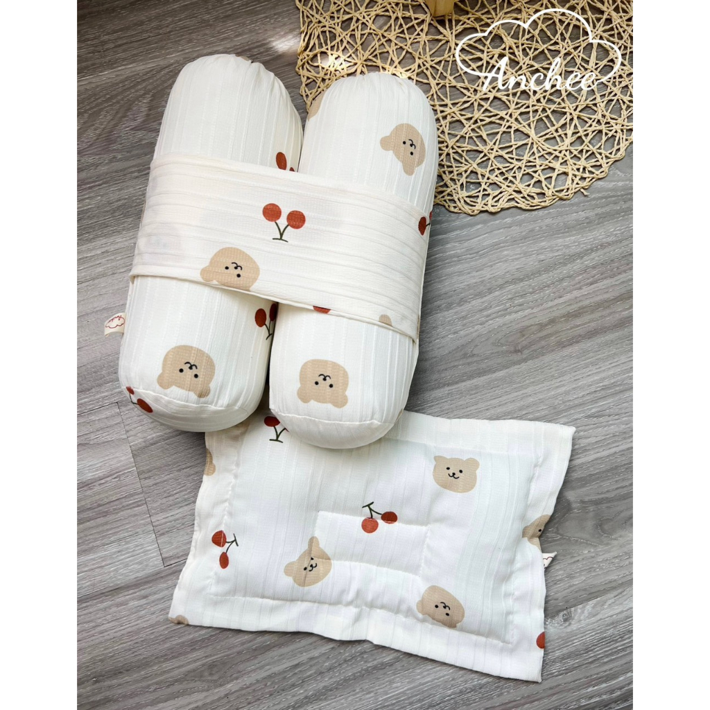 Bộ gối chặn sơ sinh Anchee chất đũi mềm mát cho bé sơ sinh