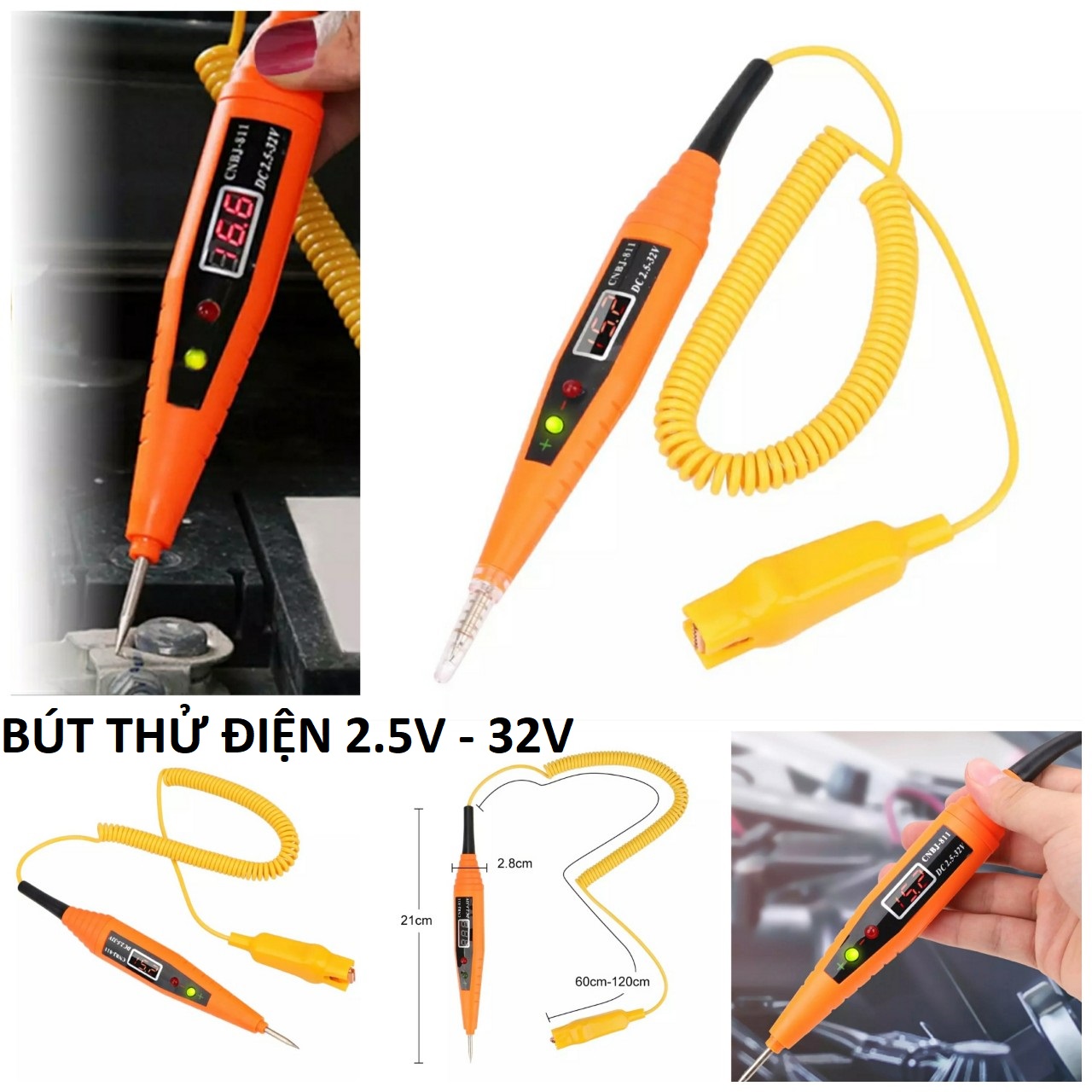 (LOẠI TỐT) Thiết bị bút thử điện 12v 24v ô tô xe máy dòng thử từ 2.5v-32v màn hình led mẫu mới hàng cao câp siêu nhạy, dụng cụ thử điện ô tô xe máy cao câp
