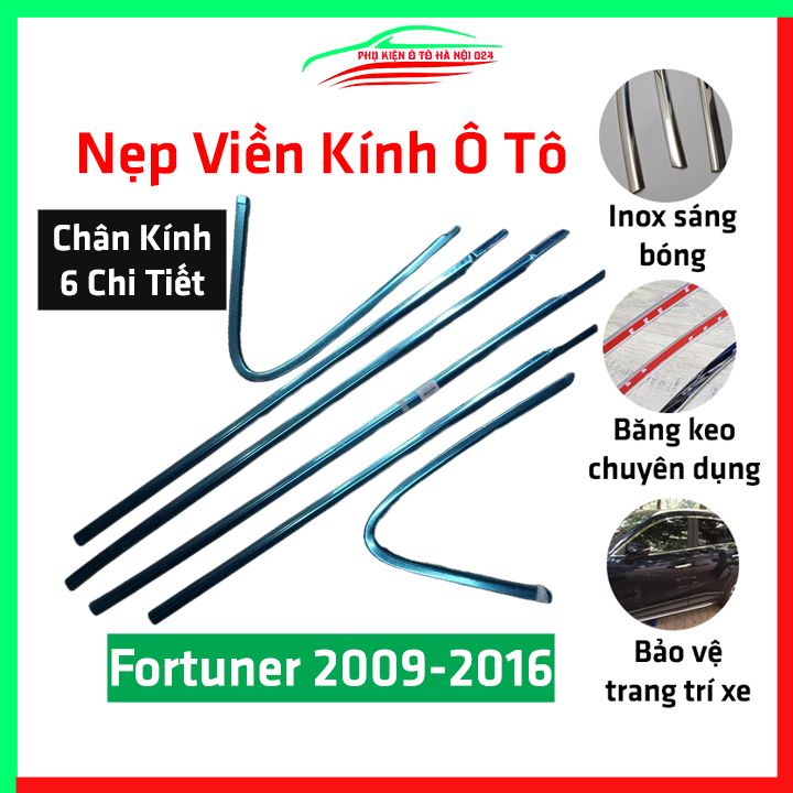 Bộ nẹp viền chân kính ô tô Fortuner 2009-2016 Loại 6 Chi Tiết Inox sáng bóng chuẩn form, trang trí bảo vệ xe hơi