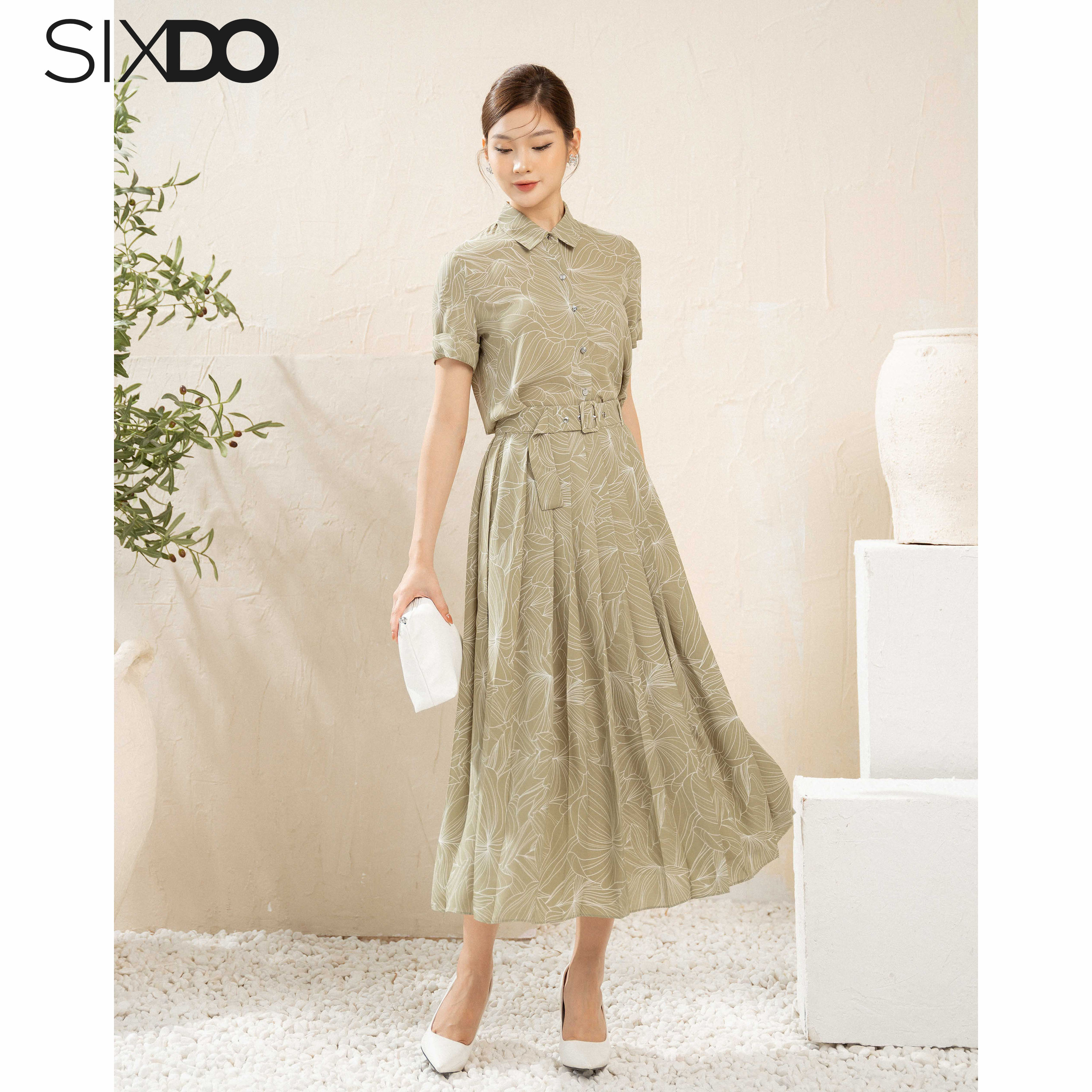 Chân váy chiffon hoa xếp ly SIXDO (Light Green Nuggets Floral Midi Chiffon Skirt)