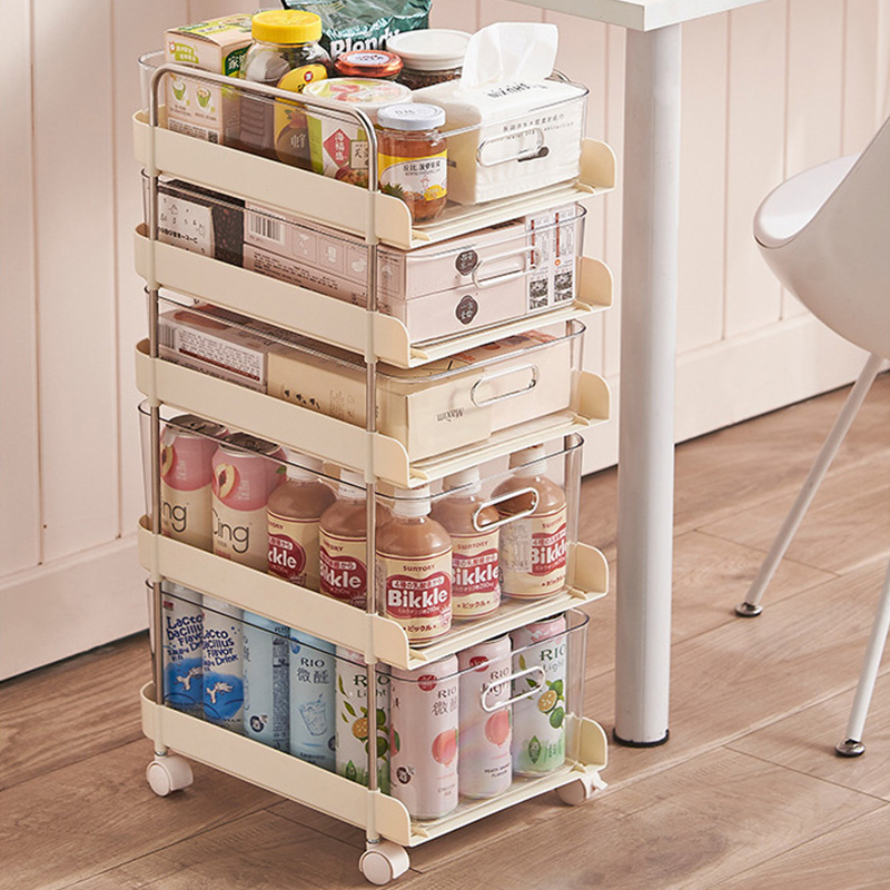 Small trolley multi-layer high-value shelf kitchen bedroom multi-functional mobile sandwich rack snack storage storage rack can be moved