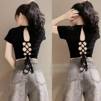 Áo Thun Croptop Đan Dây Sau Sẵn Mod Ngực