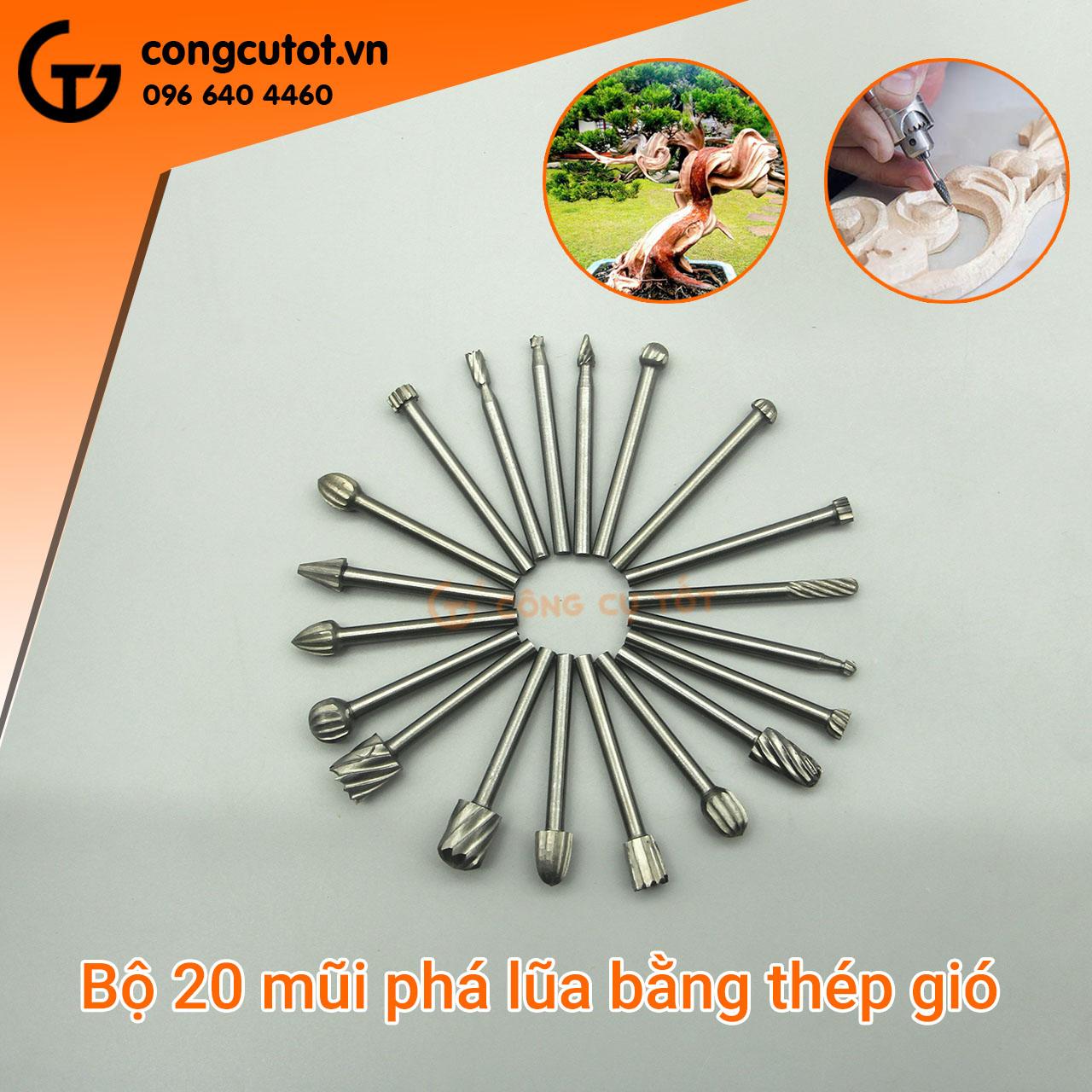 Bộ 20 mũi khắc, mài, làm lũa cao cấp
