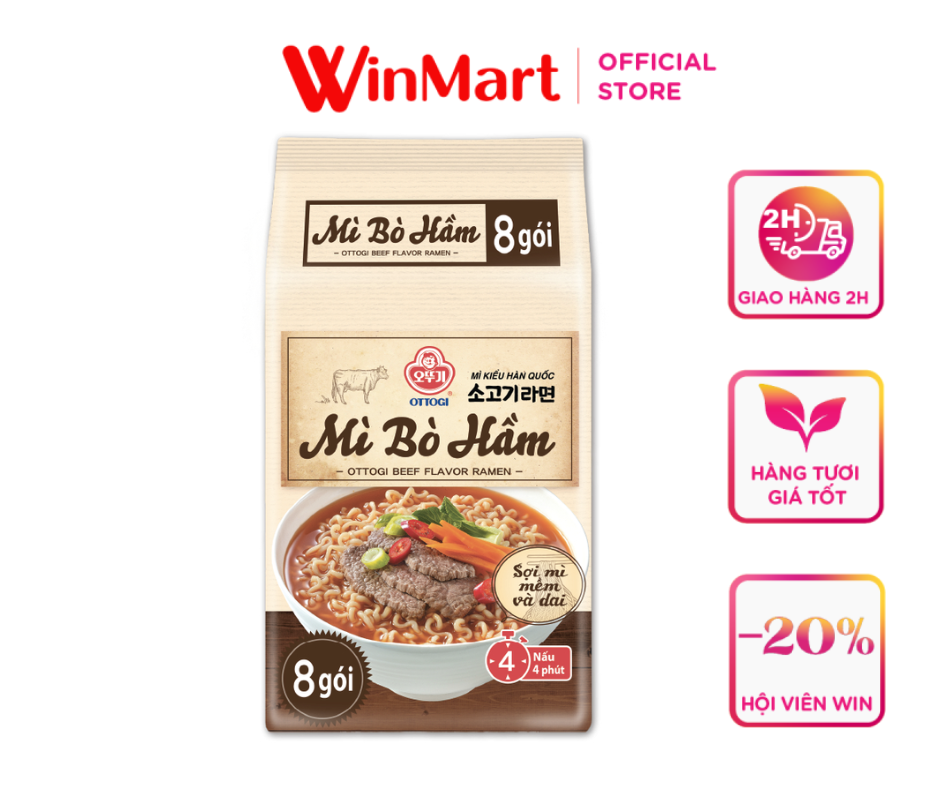 [Siêu thị WinMart] - Lốc 8 gói mì bò hầm Ottogi 120g